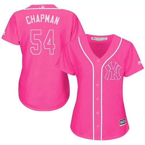 New York Yankees #54 Aroldis Chapman Pink Fashion Women's Stitched Jersey Womens