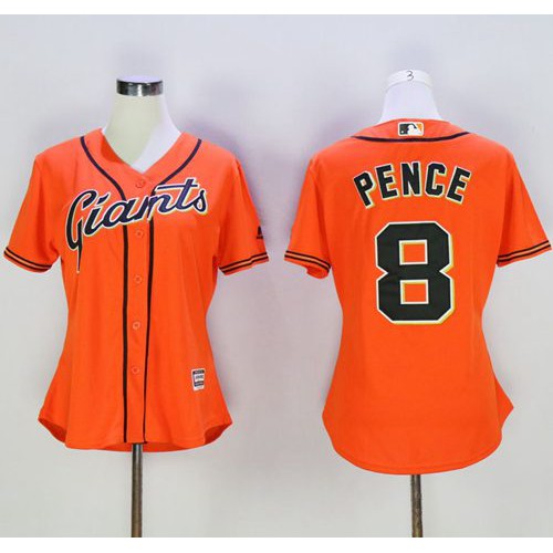 San Francisco Giants #8 Hunter Pence Orange Women's Alternate Stitched Jersey Womens
