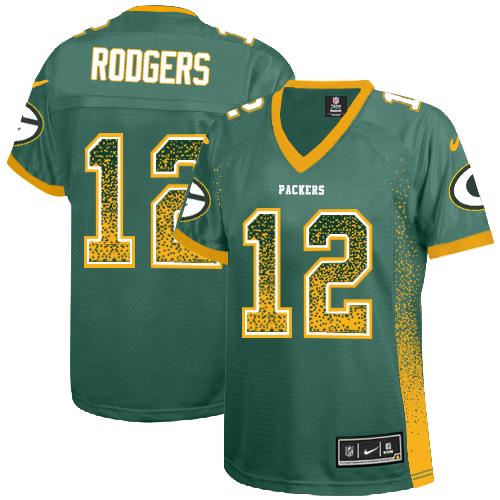 Packers #12 Aaron Rodgers Green Team Color Women's Stitched Elite Drift Fashion Jersey