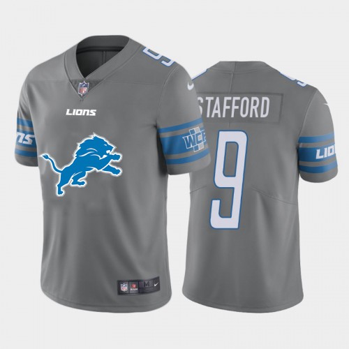Detroit Detroit Lions #9 Matthew Stafford Gray Men's Big Team Logo Vapor Limited Jersey Men's