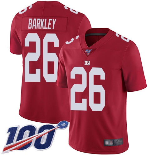 Giants #26 Saquon Barkley Red Youth Stitched Limited Inverted Legend 100th Season Jersey