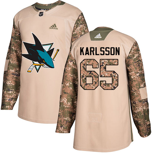 Adidas San Jose Sharks #65 Erik Karlsson Camo Authentic 2017 Veterans Day Stitched Youth Jersey Youth