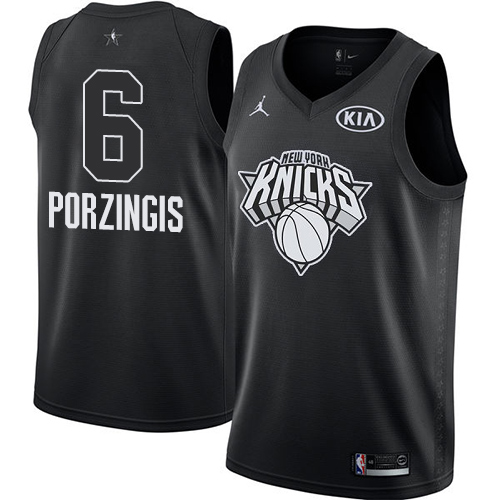 New York Knicks #6 Kristaps Porzingis Black Jordan Swingman 2018 All-Star Game Jersey Mens