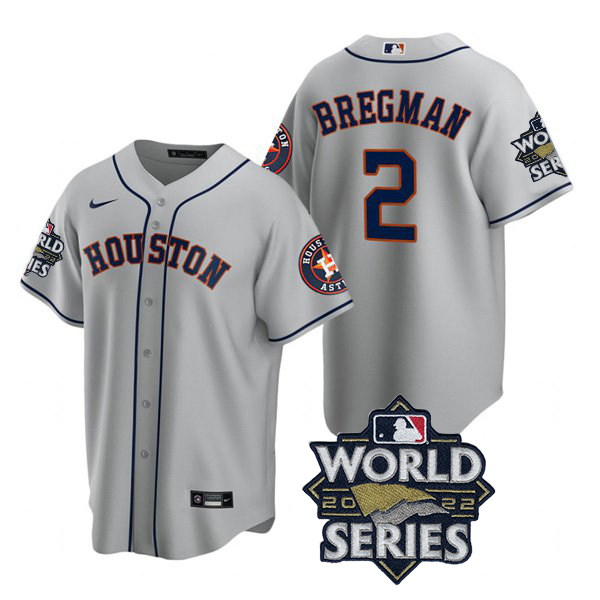Houston Astros #2 Alex Bregman Men's 150th Anniversary 2022 World Series Game Jersey - Gray