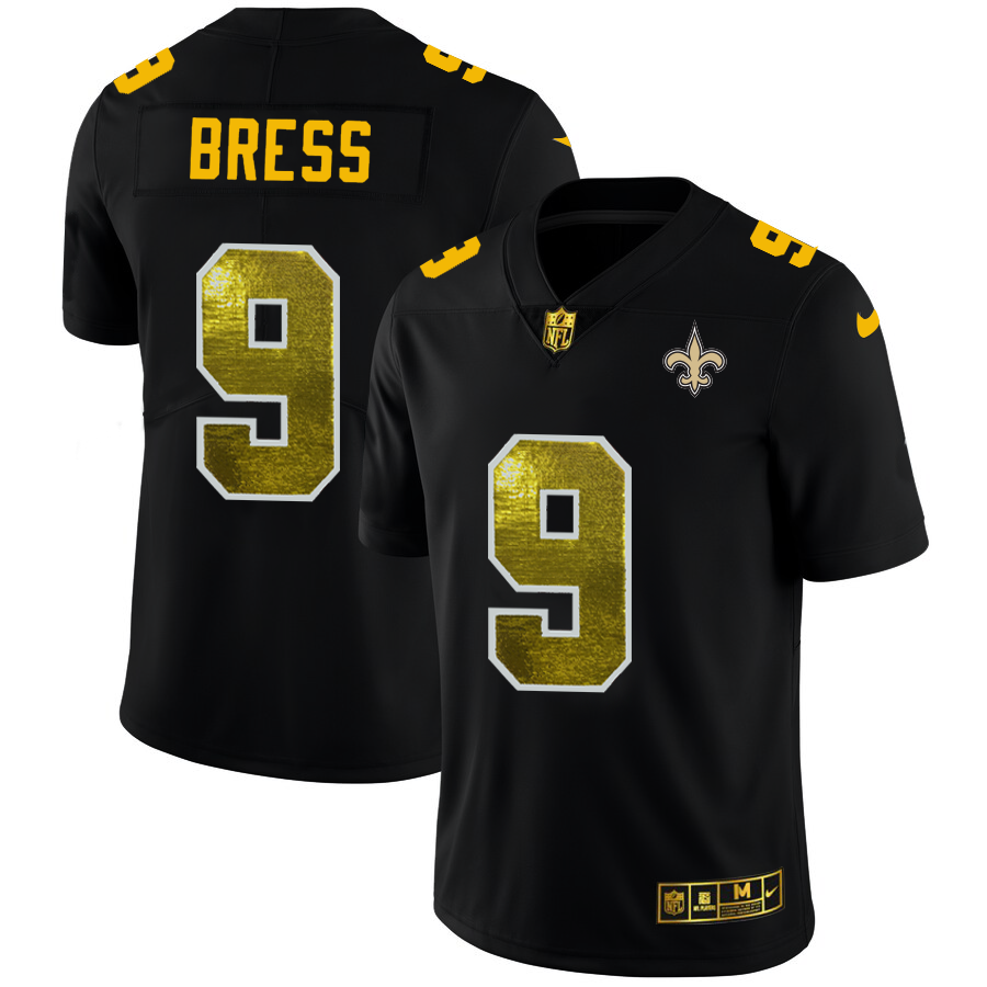 New Orleans Saints #9 Drew Brees Men's Black Golden Sequin Vapor Limited Jersey