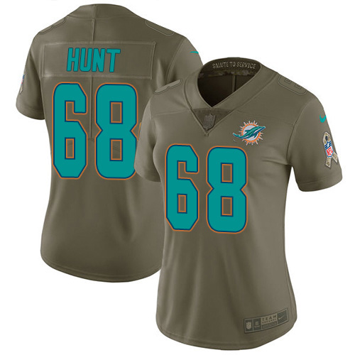 Miami Dolphins #68 Robert Hunt Olive Women's Stitched Limited 2017 Salute To Service Jersey Womens