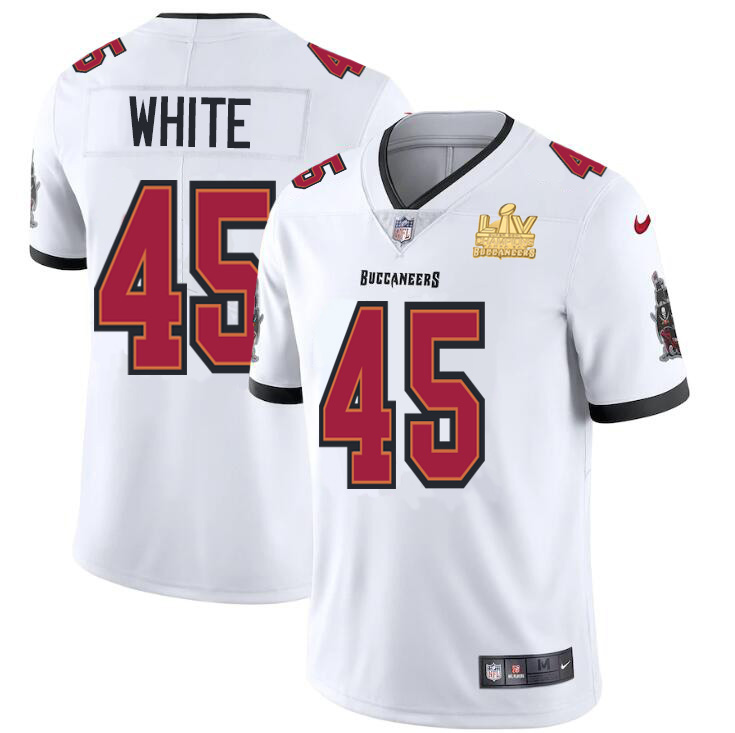 Tampa Bay Buccaneers #45 Devin White Men's Super Bowl LV Champions Patch White Vapor Limited Jersey