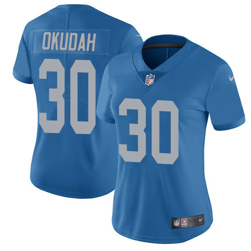Detroit Lions #30 Jeff Okudah Blue Throwback Women's Stitched Vapor Untouchable Limited Jersey Womens