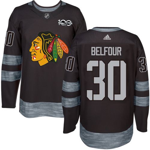 Adidas Chicago Blackhawks #30 ED Belfour Black 1917-2017 100th Anniversary Stitched Jersey Men's
