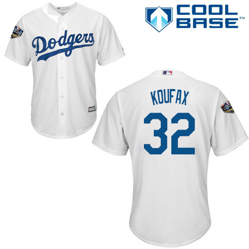 Los Angeles Dodgers #32 Sandy Koufax White Cool Base 2018 World Series Stitched Youth Jersey Youth