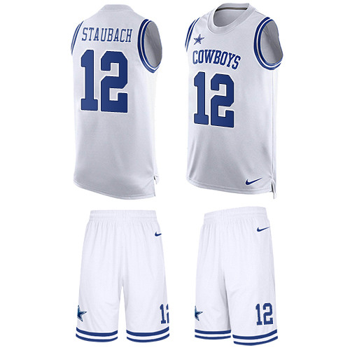 Cowboys #12 Roger Staubach White Men's Stitched Limited Tank Top Suit Jersey