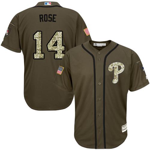 Philadelphia Phillies #14 Pete Rose Green Salute to Service Stitched Youth Jersey Youth