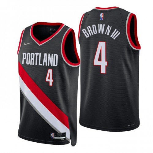 Portland Trail Blazers #4 Greg Brown III Black Mens 2021-22 75th Anniversary Diamond Swingman Jersey - Icon Edition Mens