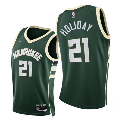 Milwaukee Bucks #21 Jrue Holiday Womens 2021-22 75th Diamond Anniversary Jersey Green Womens
