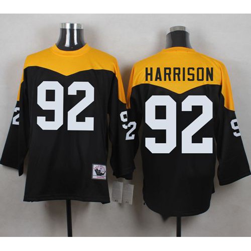 Mitchell And Ness 1967 Pittsburgh Steelers #92 James Harrison Black/Yelllow Throwback Men's Stitched Jersey Men's