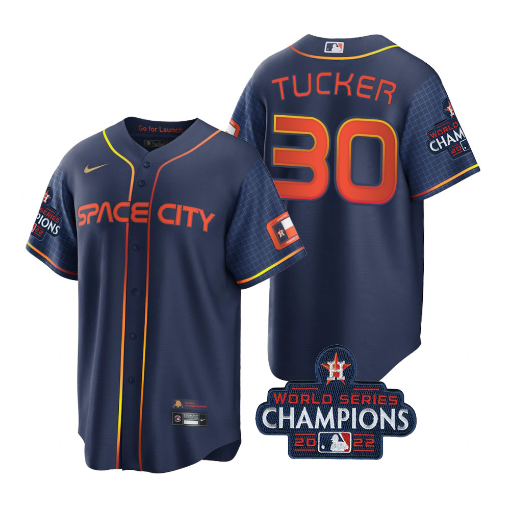 Houston Astros #30 Kyle Tucker Navy 2022 World Series Champions Men's Game City Connect Jersey