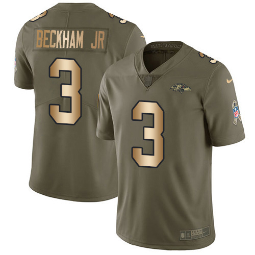 Ravens #3 Odell Beckham Jr. Olive/Gold Youth Stitched Limited 2017 Salute To Service Jersey