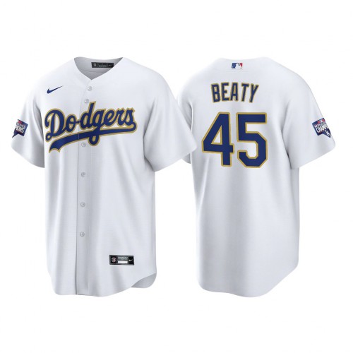 Los Angeles Los Angeles Dodgers #45 Matt Beaty Men's 2021 Gold Program World Series Champions Jersey Whtie Men's