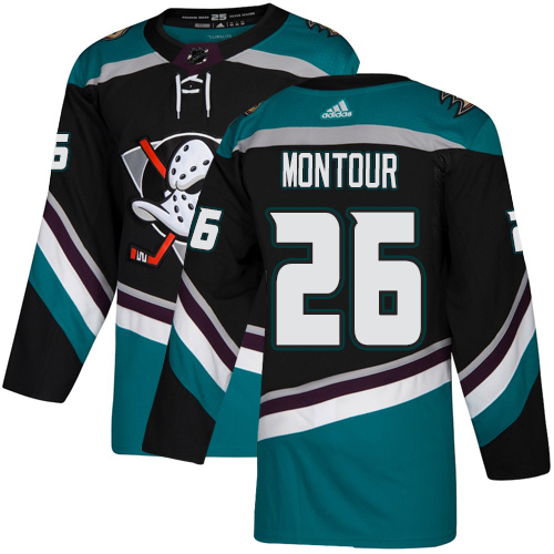 Adidas Anaheim Ducks #26 Brandon Montour Black/Teal Alternate Authentic Stitched Jersey Men's