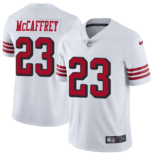 49ers #23 Christian McCaffrey White Rush Men's Stitched Vapor Untouchable Limited Jersey