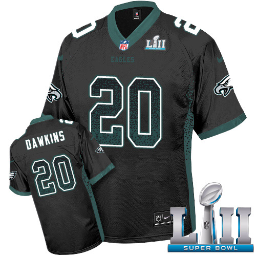 Eagles #20 Brian Dawkins Black Alternate Super Bowl LII Men's Stitched Elite Drift Fashion Jersey