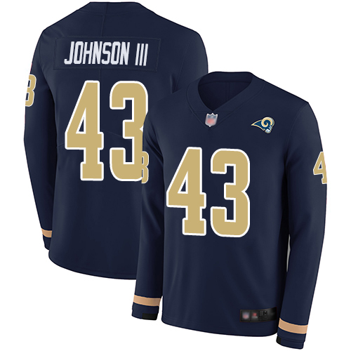 Los Angeles Rams #43 John Johnson III Navy Blue Team Color Men's Stitched Limited Therma Long Sleeve Jersey Men's