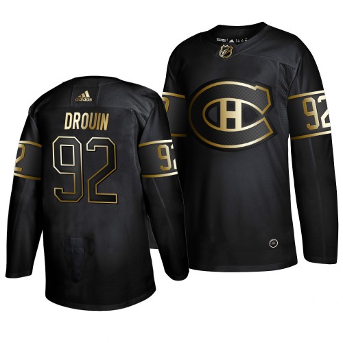 Adidas Montreal Canadiens #92 Jonathan Drouin 2019 Black Golden Edition Authentic Stitched Jersey Men's