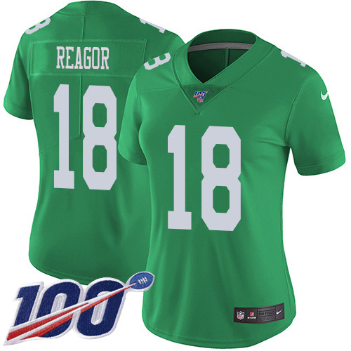 Philadelphia Eagles #18 Jalen Reagor Green Women's Stitched Limited Rush 100th Season Jersey Womens