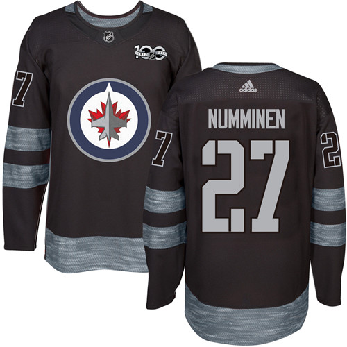 Adidas Winnipeg Jets #27 Teppo Numminen Black 1917-2017 100th Anniversary Stitched Jersey Men's