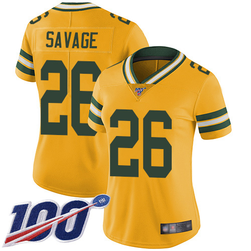 Packers #26 Darnell Savage Yellow Women's Stitched Limited Rush 100th Season Jersey