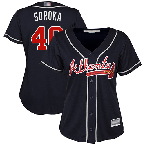 Atlanta Braves #40 Mike Soroka Navy Blue Alternate Women's Stitched Jersey Womens