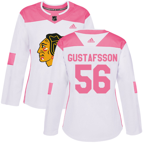 Adidas Chicago Blackhawks #56 Erik Gustafsson White/Pink Authentic Fashion Women's Stitched Jersey Womens