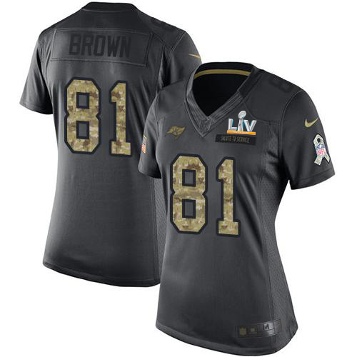 Tampa Bay Buccaneers #81 Antonio Brown Black Women's Super Bowl LV Bound Stitched Limited 2016 Salute to Service Jersey Womens