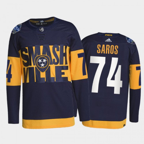 Adidas Nashville Predators #74 Juuse Saros Men's 2022 Stadium Series Authentic Jersey - Navy Men's