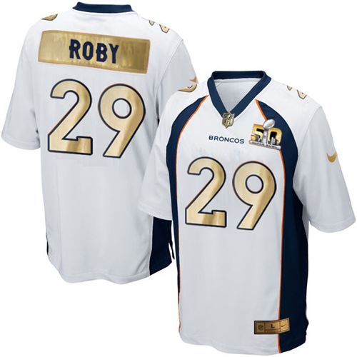 Denver Broncos #29 Bradley Roby White Men's Stitched Game Super Bowl 50 Collection Jersey Men's