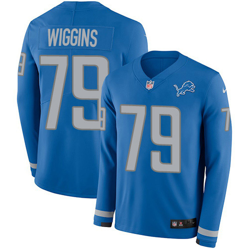 Detroit Lions #79 Kenny Wiggins Blue Team Color Youth Stitched Limited Therma Long Sleeve Jersey Youth