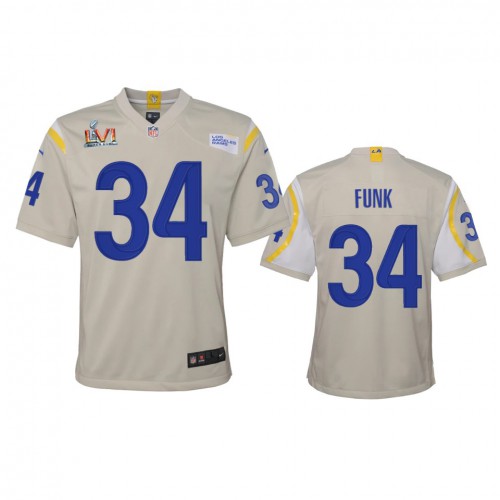 Los Angeles Los Angeles Rams #34 Jake Funk Youth Super Bowl LVI Patch Game Jersey - Bone Youth