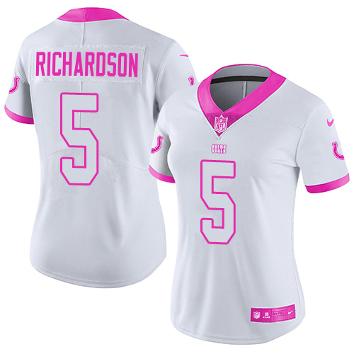 Colts #5 Anthony Richardson White Pink Women's Stitched Limited Rush Fashion Jersey