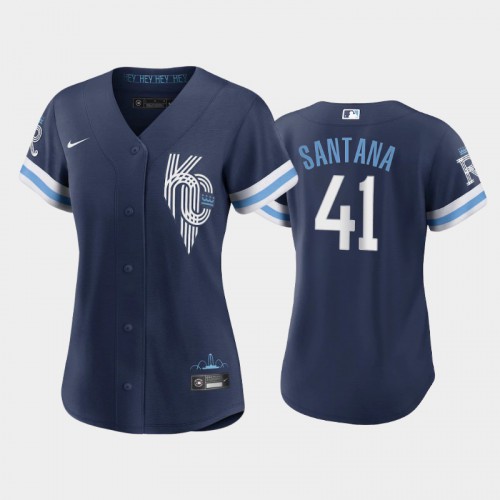 Kansas City Kansas City Royals #41 Carlos Santana Women's Replica 2022 City Connect Navy Jersey Womens