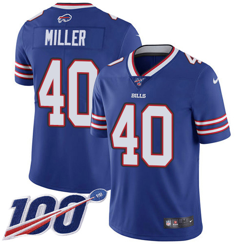 Bills #40 Von Miller Royal Blue Team Color Men's Stitched 100th Season Vapor Untouchable Limited Jersey