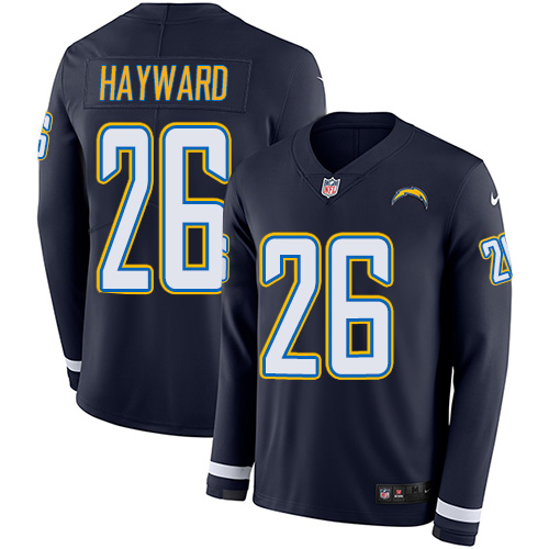 Los Angeles Chargers #26 Casey Hayward Navy Blue Team Color Men's Stitched Limited Therma Long Sleeve Jersey Men's