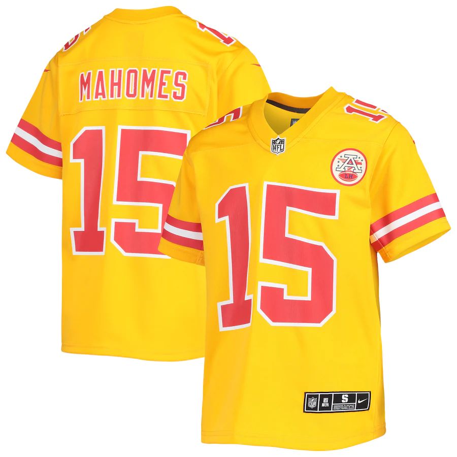 Kansas City Chiefs 15 Patrick Mahomes Youth Gold Inverted Team Game Jersey
