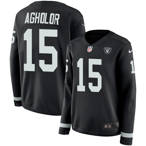 Las Vegas Raiders #15 Nelson Agholor Black Team Color Women's Stitched Limited Therma Long Sleeve Jersey Womens