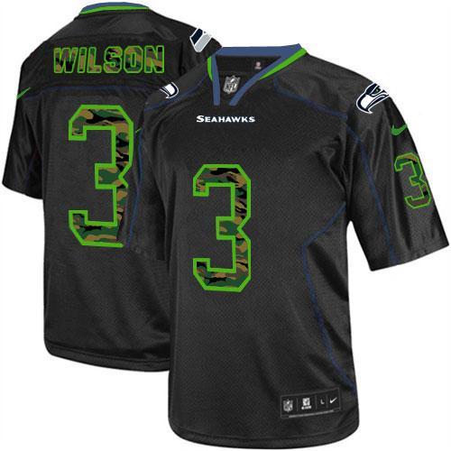 Seattle Seahawks #3 Russell Wilson Black Men's Stitched Elite Camo Fashion Jersey Men's