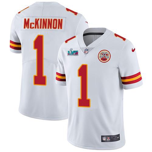 Chiefs #1 Jerick McKinnon White Super Bowl LVII Patch Youth Stitched Vapor Untouchable Limited Jersey