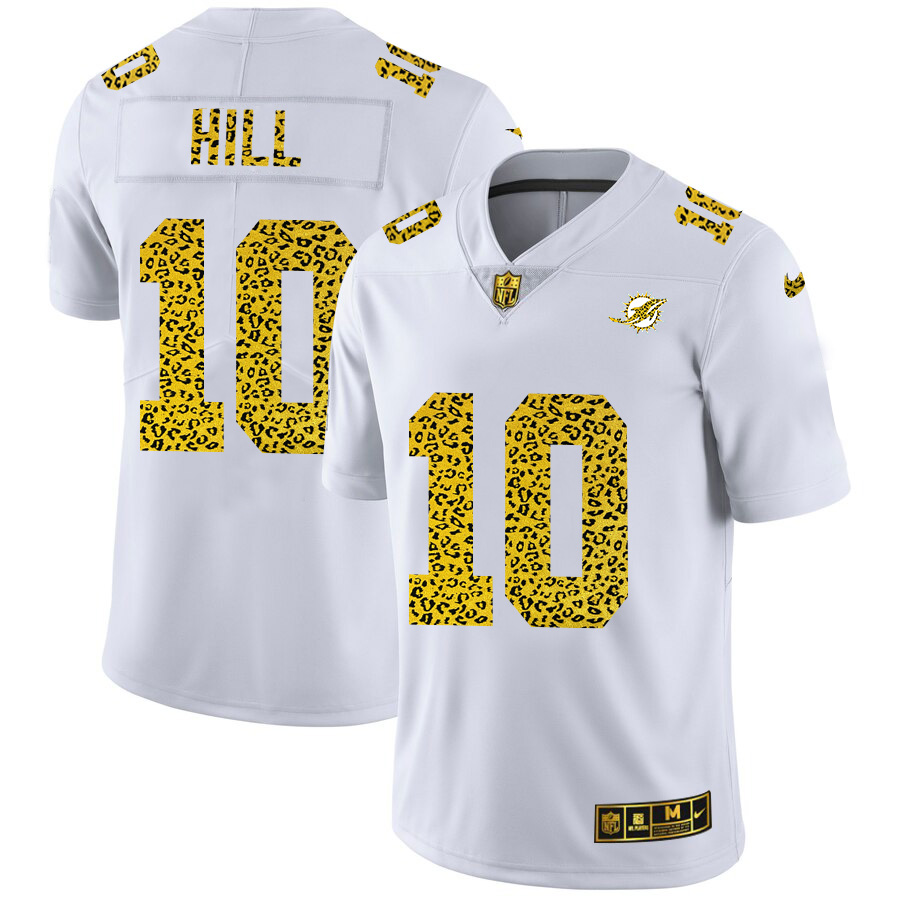 Miami Dolphins #10 Tyreek Hill Men's Flocked Leopard Print Vapor Limited Jersey White