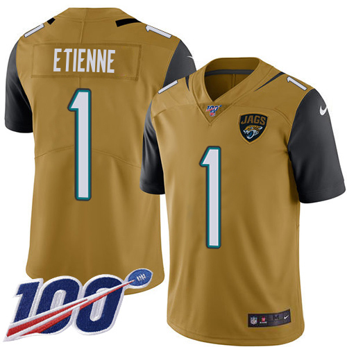 Jaguars #1 Travis Etienne Gold Youth Stitched Limited Rush 100th Season Jersey
