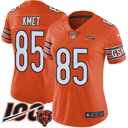 Chicago Bears #85 Cole Kmet Orange Women's Stitched Limited Rush 100th Season Jersey Womens