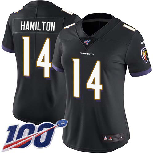 Ravens #14 Kyle Hamilton Black Alternate Women's Stitched 100th Season Vapor Untouchable Limited Jersey