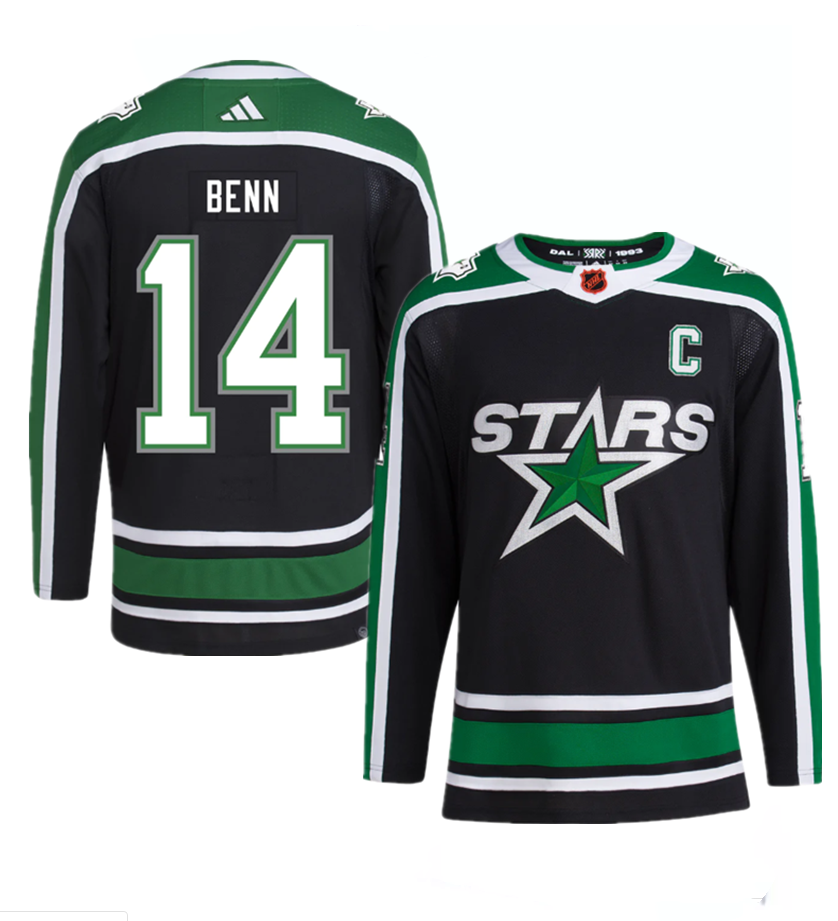 Dallas Stars #14 Jamie Benn Men's Adidas Reverse Retro 2.0 Authentic Player Jersey - Black